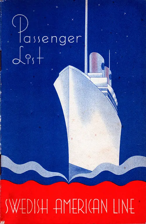 Front Cover - Passenger List, Swedish American Line, SS Drottningholm, 9 July 1946