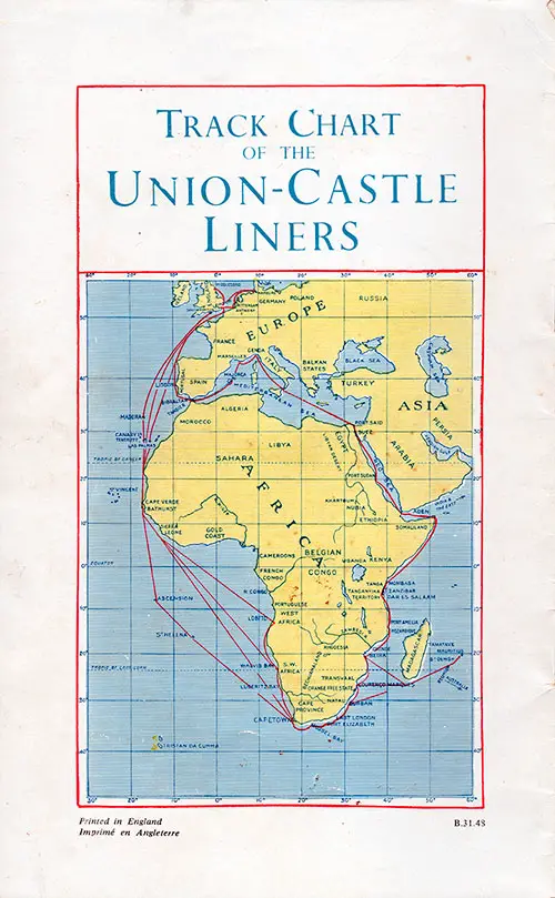 April 1949 Union-Castle Line Track Chart.