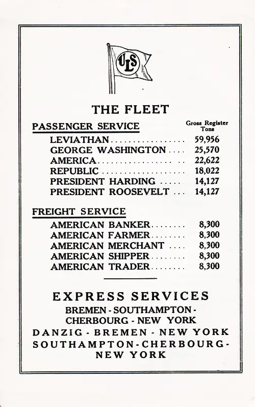 Fleet List of the United States Lines and Express Services, 1924.