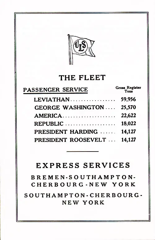 United States Lines Fleet List and Express Services, 1924.