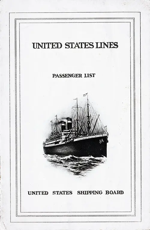 Front Cover, Passenger List, United States Lines SS President Arthur, 19 October 1923