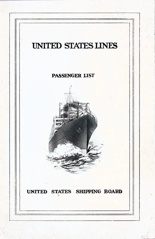Front Cover, Passenger List, United States Lines, SS President Harding, 6 January 1923