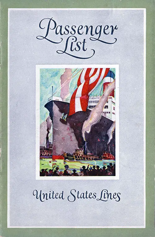 Front Cover, Passenger List, United States Lines SS President Harding, 8 September 1926