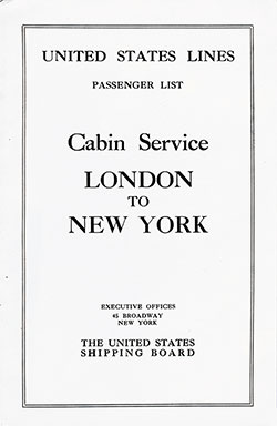 1922-08-02 Passenger Manifest for the SS President Monroe