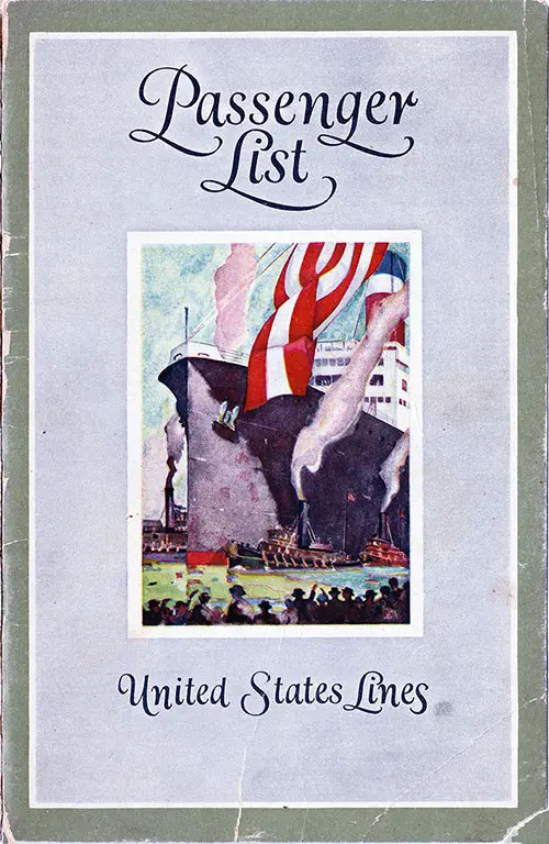 Front Cover, Passenger List, United States Lines SS Republic, 24 September 1926