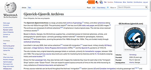Gjenvick-Gjønvik Archives' Page on Wikipedia