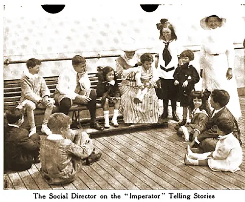 The Social Director on the "Imperator" Telling Stories. Harper's Bazar, January 1914.