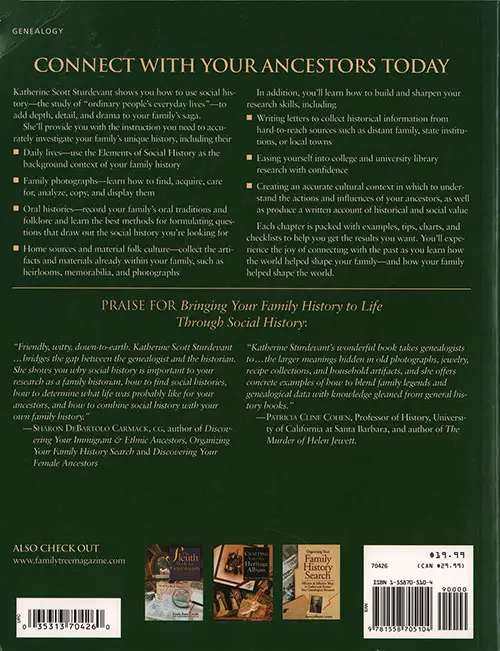 Back Cover of Bringing Your Family History to Life Through Social History, 2000.