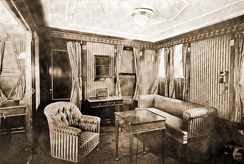 Drawing Room of a Regal Suite on the RMS Mauretania, 1907.