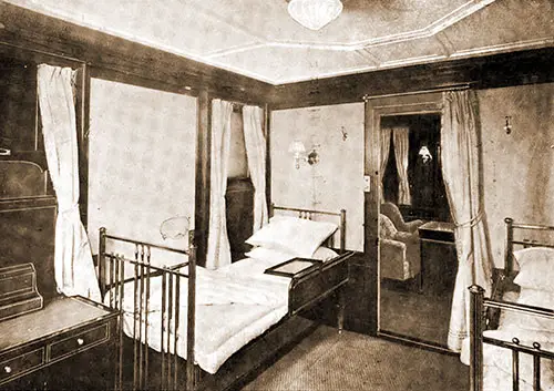 Sleeping Apartment of an En Suite Room on the RMS Mauretania, 1907.