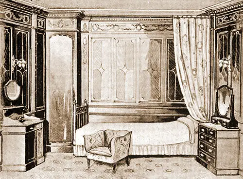 The First Class Stateroom Called the Sheraton Room on the RMS Mauretania, 1907.
