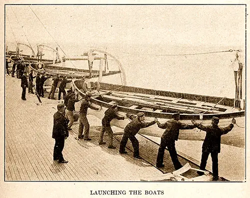 Sailors at Drill to Practice Launching the Lifeboats.