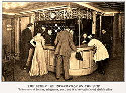 The Bureau of Information on the Ship. Passengers Can Take Care of Letters, Telegrams, Etc., and It Is a Veritable Hotel Clerk's Office.