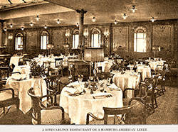 First Class Ritz-Carlton Restaurant on a Hamburg-American Steamship circa 1910.