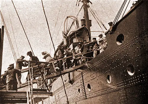 Passengers of the SS George Washington of the North German Lloyd Disembarking at Plymouth, England.