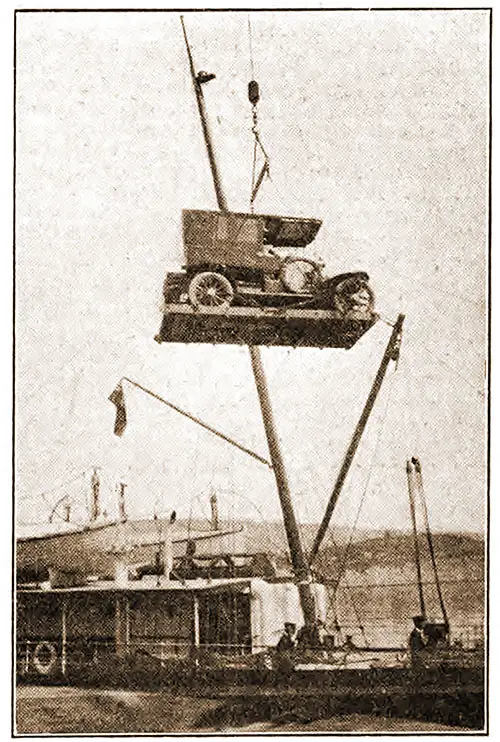 Swinging a Touring Car on Board at Folkestone. The Scientific American Handbook of Travel, 1910.