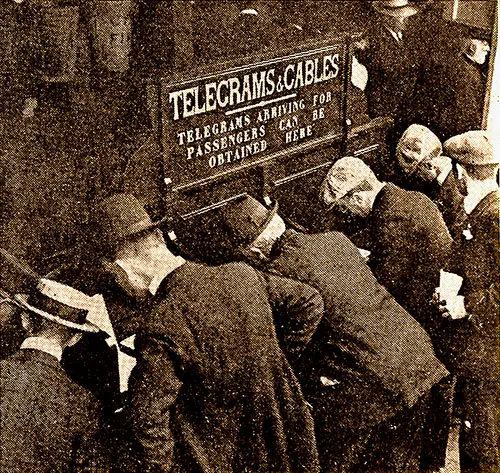 Passengers and Newsmen Busy Sending Telegrams and Cables at Fishguard circa 1910.