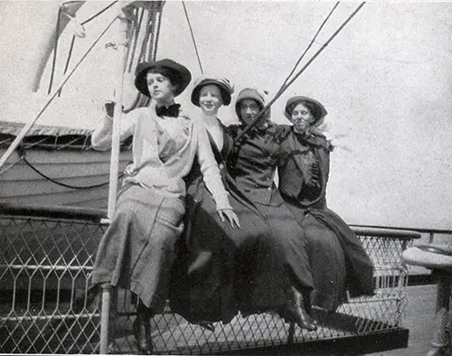 Women Passengers Enjoying the View On the Deck of an Anchor Line Steamship