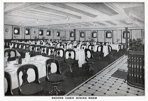 View of the Second Cabin Dining Room on an Anchor Line Steamship