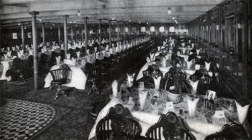 View of the Spacious First Cabin Dining Room on an Anchor Line Steamship