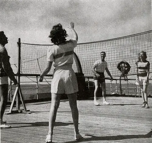 Passengers Playing Deck Tennis on the Ile de France.