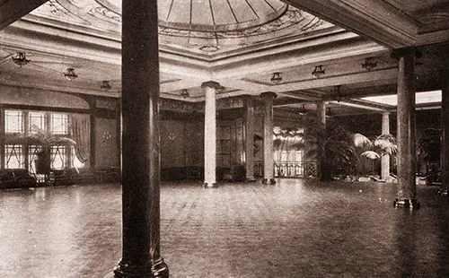 The New Ballroom on the Berengaria, with Its Sea-Green Columns, Its Exquisitely Smooth Floor, Its Air of Brilliant Size, and Metropolitan Charm, Is Worthy of the Great Ship.