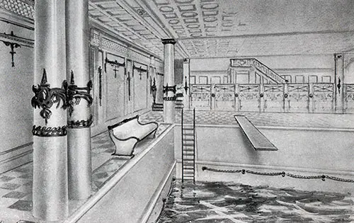 This Architect's Sketch of the Swimming Pool of the New Cunarder Laconia Gives Only a Hint of Its Luxury.