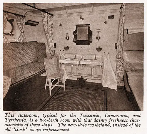 This Stateroom, Typical for the Tuscania, Cameronia, and Tyrrhenia, Is a Two-Berth Room.