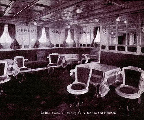 Second Cabin Ladies Parlor on the SS Molke and SS Blücher (Bluecher).