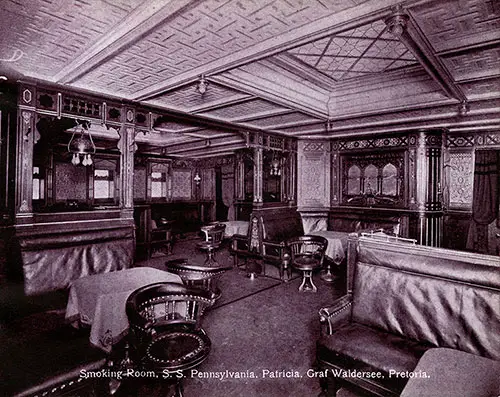 Smoking Room on the SS Pennsylvania, SS Patricia, SS Graf Waldersee and SS Pretoria.