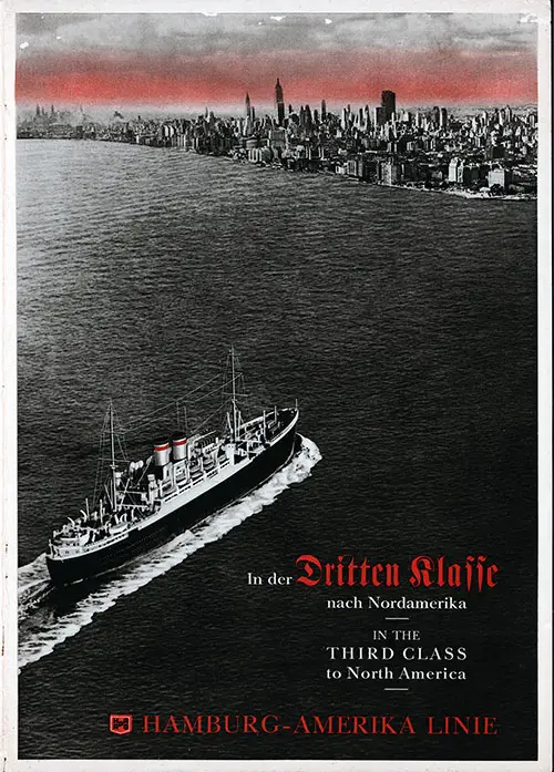Titelblatt, Hamburg America Line 1938 Broschüre "In der dritten Klasse nach Nordamerika."