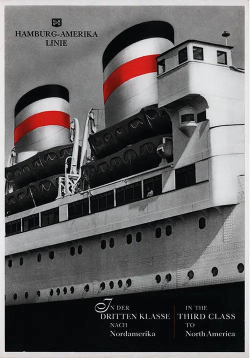 Rückseite, Hamburg America Line 1938 Broschüre "In der dritten Klasse nach Nordamerika."
