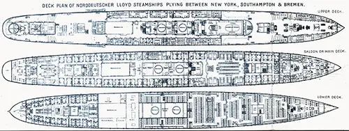 Deck Plan of Norddeutscher Lloyd Steamships Plying Between New York, Southampton, and Bremen.