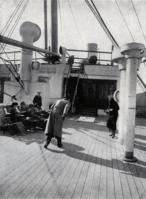 First Class Passengers Enjoy Playing Deck Games on the SS George Washington.