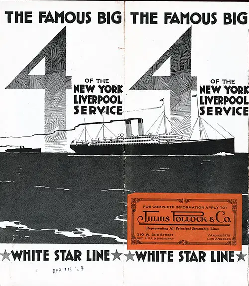 White Star Line Famous Big 4 - RMS Adriatic, RMS Baltic, RMS Cedric, and RMS Celtic dated 16 April 1909.