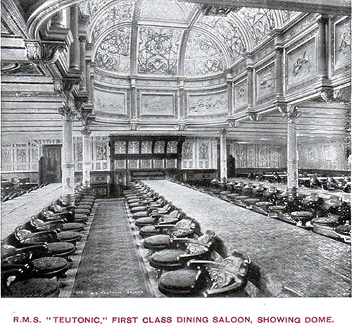 First Class Dining Saloon on the RMS Teutonic Showing Dome.