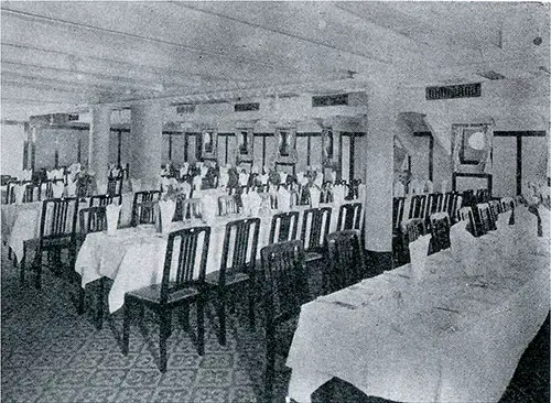 Tourist Third Cabin Dining Saloon on the SS Laurentic.