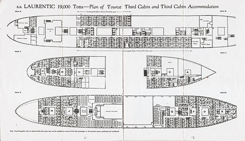 Plan of Tourist Third Cabin and Third Cabin Accommodations on the SS Laurentic.