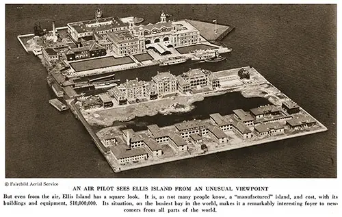 An Air Pilot Sees Ellis Island from an Unusual Viewpoint, but Even from the Air, Ellis Island Has a Square Look, 1923.