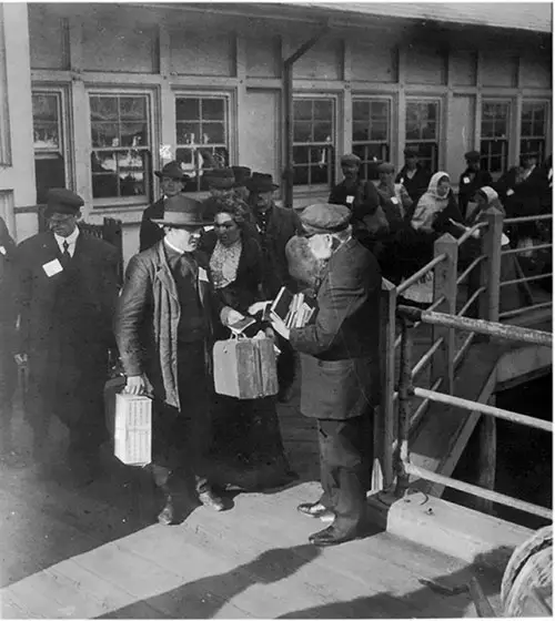 A Representative of the New York Bible Society Distributing Bibles and Religious Literature to the Emigrants at Ellis Island.