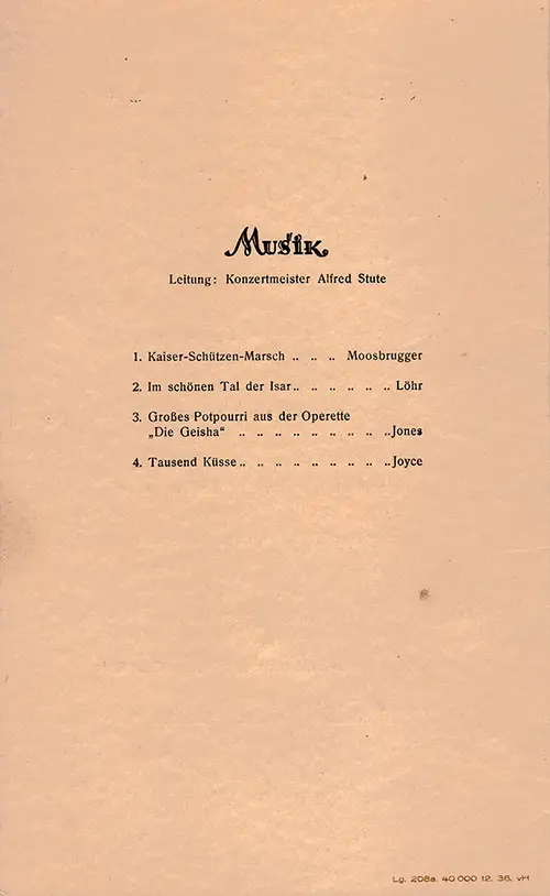Music Program, Anniversary Dinner Menu, Hamburg American Line, SS New York, 18 July 1937