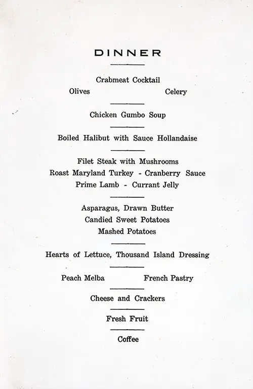 Menu Items, SS American Banker Dinner Menu 25 June 1932