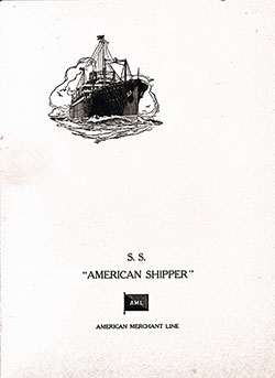 Front Cover, SS American Shipper Dinner Menu - 26 May 1929