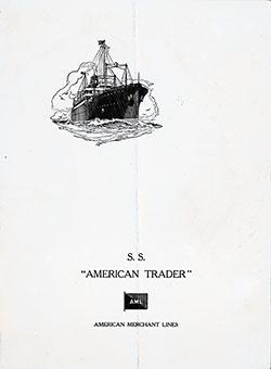 Menu Cover for a Dinner Menu, SS American Trader, American Merchant Lines, April 1929 