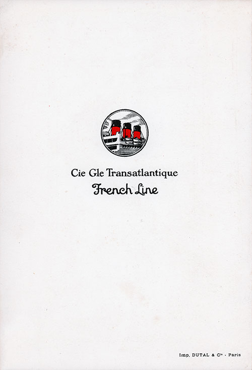 Back Cover, Dinner Menu, on the SS De Grasse of the CGT French Line, Friday, 17 June 1932.