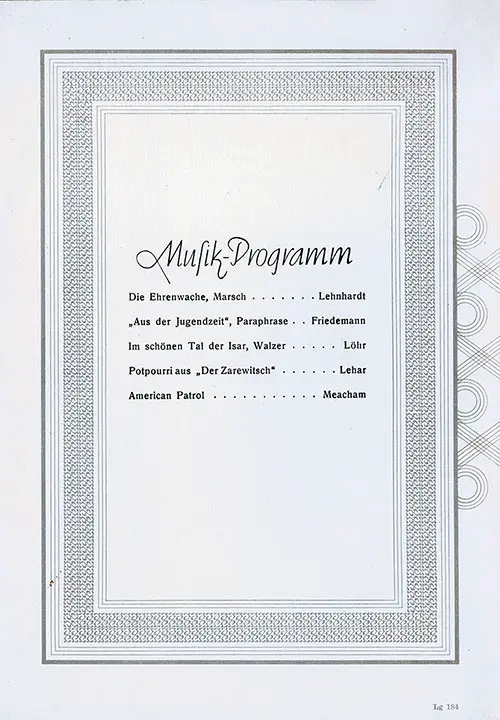 Music Program, SS Hamburg Dinner Menu - 11 March 1937