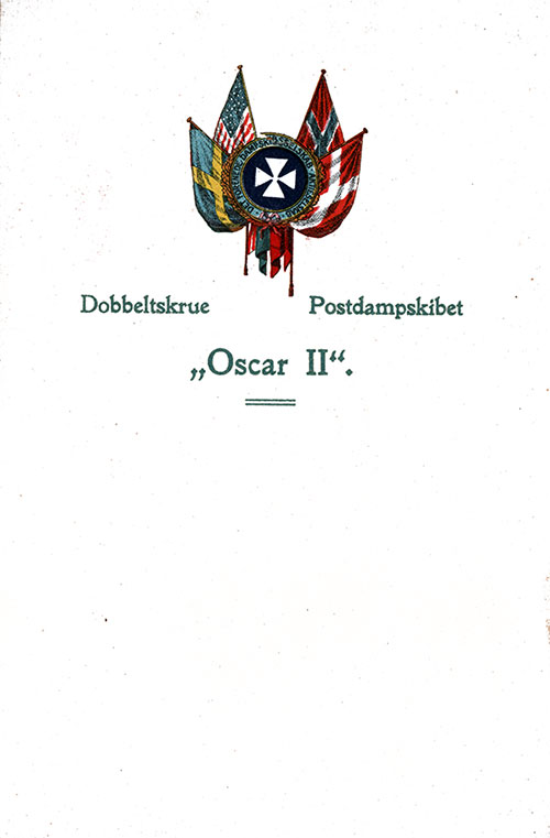 Front Cover, SS Oscar II Dinner Menu - 16 May 1912