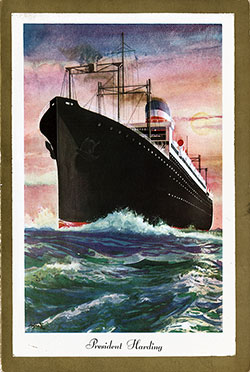 Front Cover, SS President Harding Farewell Dinner Bill of Fare - 12 April 1934