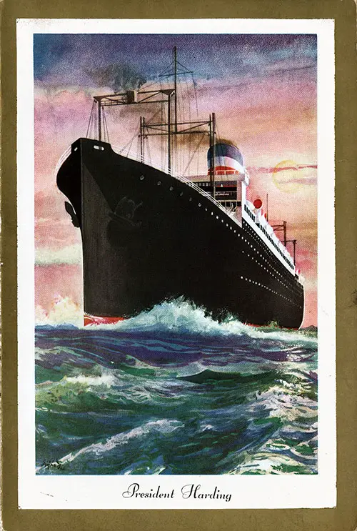 Painting of the SS President Harding, 1934. SS President Harding Farewell Dinner Menu, 12 April 1934.