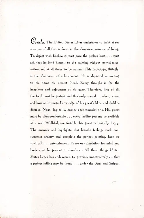 Credo of the United States Lines, 1934.